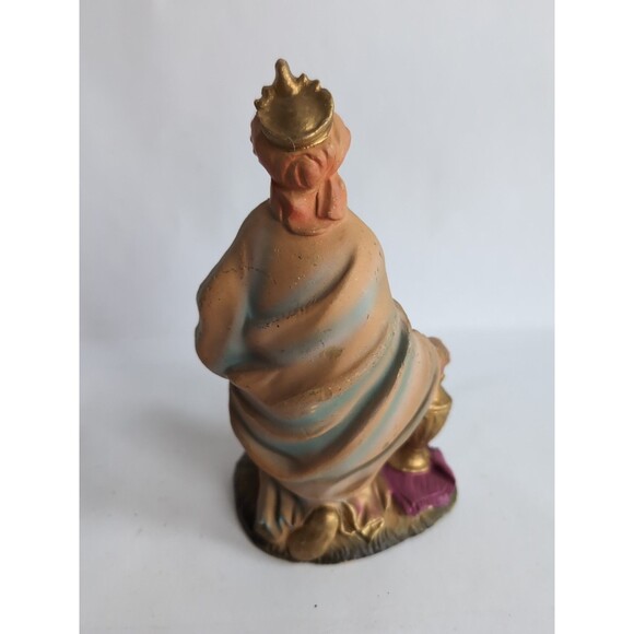 Vtg Wise Man King Nativity Figure Paper Mache Italy Large 6 1/2" Kneeling - Picture 3 of 5